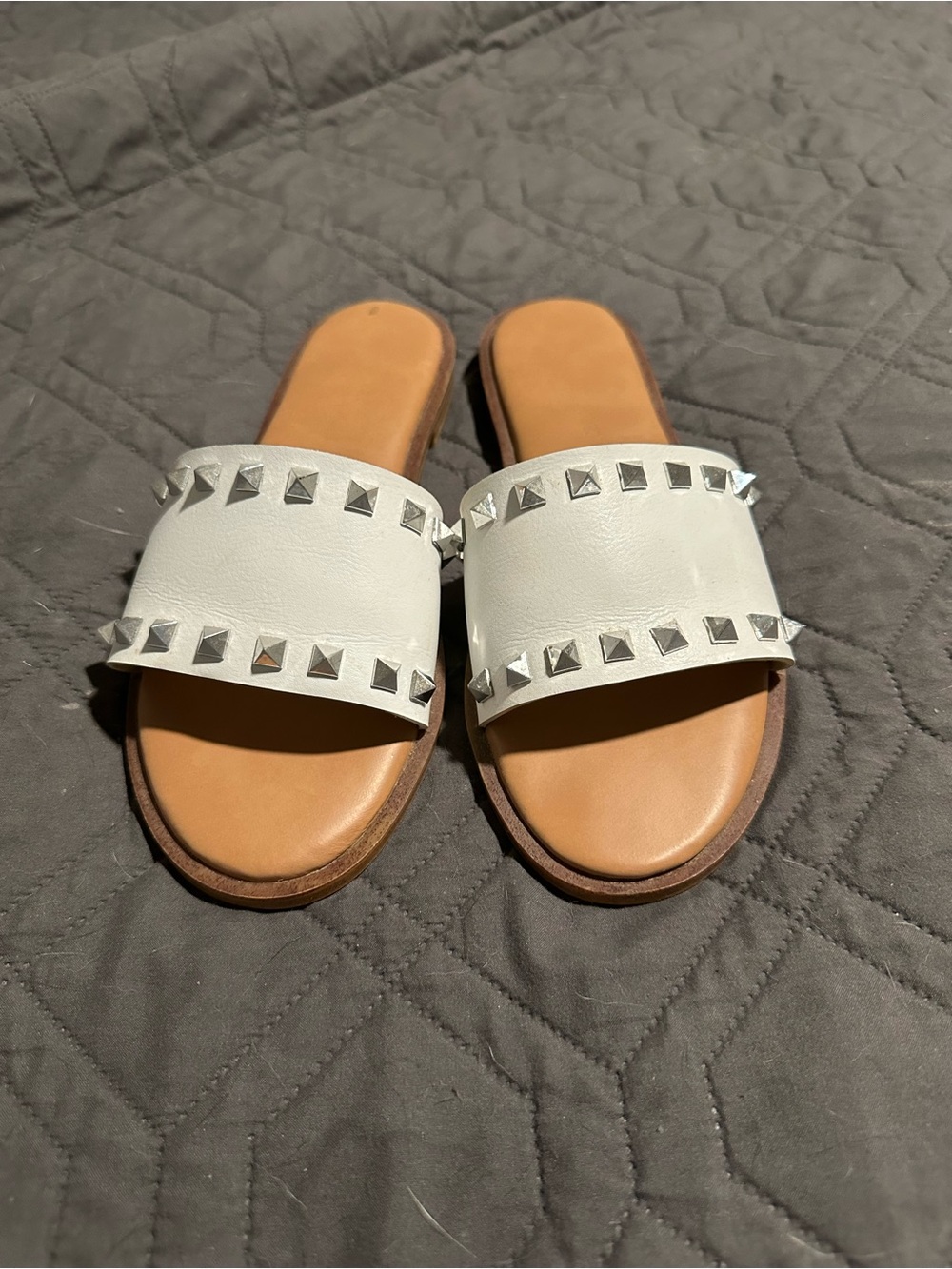 White Studded Slide Sandals - Women